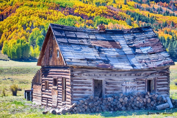 Rocky Mountain Rural Rustic Cabin Autumn View