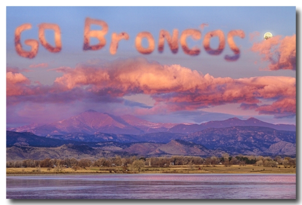 Go Broncos Colorado Front Range Longs Moon Sunrise - James Bo Insogna