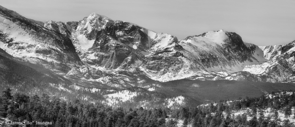  Ypsilon Mountain and Fairchild Mountain Panorama RMNP BW  Acrylic Print