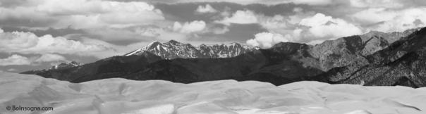 The Great Sand Dunes and Sangre de Cristo Mountains Panorama BW