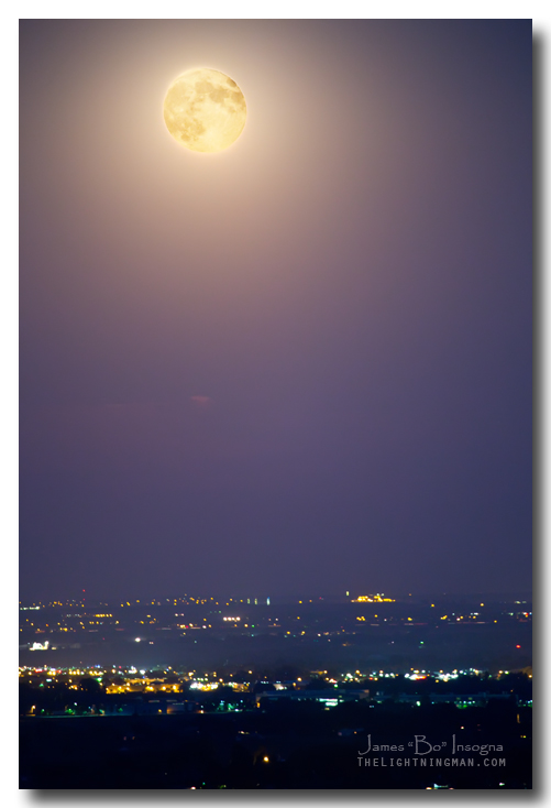 Full Moon Over City Lights Art Print