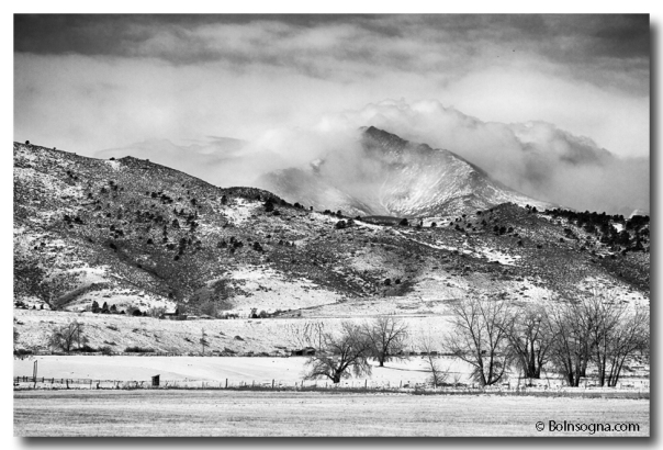  Meeker and Longs Peak in Winter Clouds BW  Stretched Canvas Print / Canvas Art Buy Poster