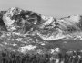 Ypsilon Mountain and Fairchild Mountain Panorama RMNP BW