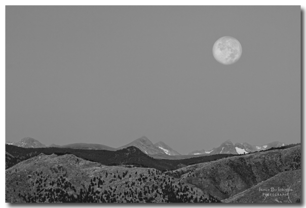 Supermoon Over Colorado Rocky Mountains Indian Peaks BW