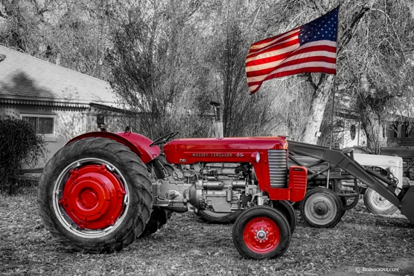 Massey -  Feaguson 65 Tractor with USA Flag BWSC Art Print