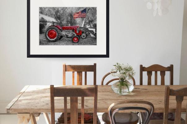 Massey -  Feaguson 65 Tractor with USA Flag BWSC Art Print