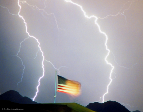 American Flag Lightning Strikes Art Print