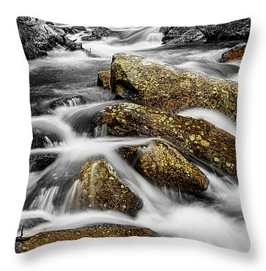 Cascading Water and Rocky Mountain Rocks Throw Pillow 20" x 20"